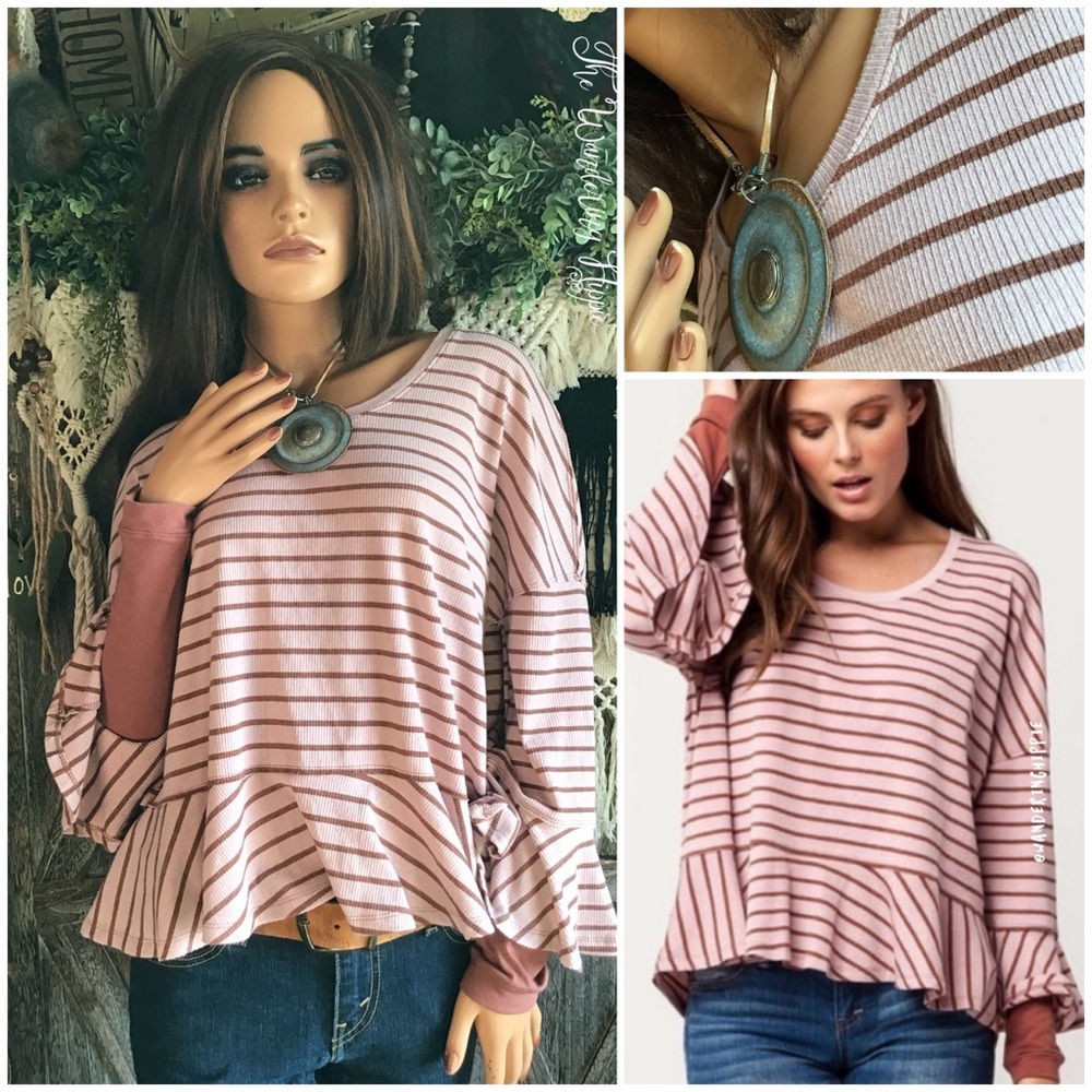 We The Free Candy Stripe Pullover Half Peplum Tunic